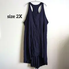 【2X】ネイビー カップ付きワンピース ノースリーブ レディース ワンピース