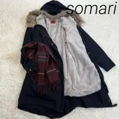 somari フェイクファードルマンロングモッズコート　2way ネイビーF