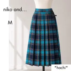 ニコアンド チェックプリーツスカート ブルー M ラップ風 ロングのサムネイル