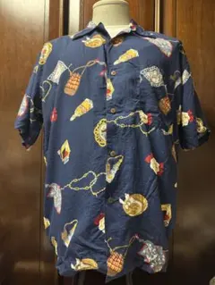 HAWAIIAN WEAR 総柄 半袖シャツ ネイビー アロハシャツ サイズはLのサムネイル