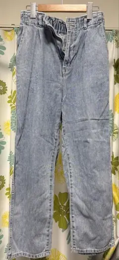 【グローバルワーク】GOODデニムタックワイドパンツ　ライトブルー　Lサイズ
