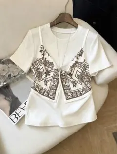 レイヤード風 半袖Tシャツ Mサイズ