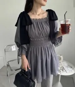 oneafteranotherNICECLAUP 肩リボンチュニック free