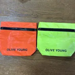 OLIVE YOUNG ポーチセット オレンジ グリーン