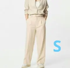 ユニクロ　タックワイドパンツ　ナチュラル　Sサイズ