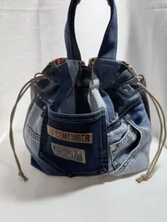 ハンドメイド　デニムリメイク　巾着トートバッグ