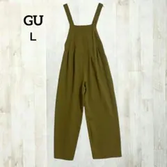 ジーユー サロペットパンツ オールインワン ストレート (Ｌ) オリーブ タック