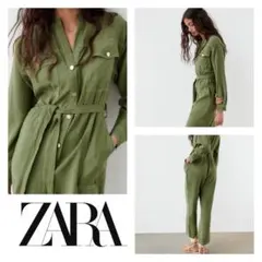 【新品未使用タグ付】ZARA ザラ コントラストトップステッチ入りジャンプスーツ
