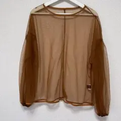秋冬シースルーブラウン長袖トップス
