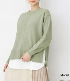 シャツテール　コンビネーションセーター　長袖　GU グリーン