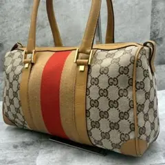 美品 グッチ GGキャンバス シェリーライン ミニボストン ハンドバッグ ロゴ