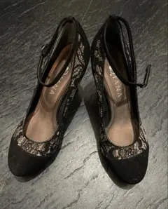 DIANA レースアンクルストラップパンプス 黒 サイズ24cm 10cmヒール