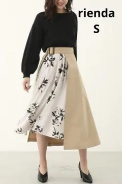 【翌日発送】rienda ペイントフラワーコンビジャストフレアスカート 花柄 S