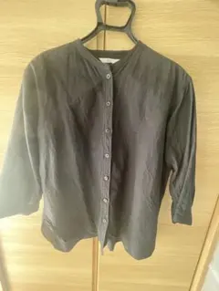 UNIQLO リネンブレンドバンドカラーシャツ/7分袖 L