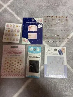 ネイルシール＆ネイルパーツ まとめ売り 6点セット 花 ハート ストーン