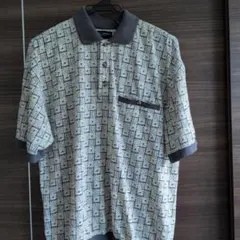 553・【セーフハーバー90S古着】 総柄 ポロシャツ グレー系