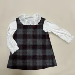 タルティーヌショコラ★ウール混ワンピース　ジャンパースカート秋冬チェック　80
