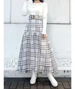 MERCURYDUO カラーチェックティアードドッキングワンピース