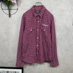 【美品】STOOGE&CO メンズ シャツ 長袖 L レッド チェック