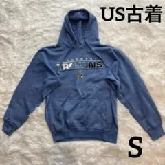 US古着 パーカー ブルー アメリカ古着 プリントパーカー Sサイズ
