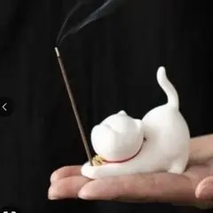猫型香立て 白色 陶器製