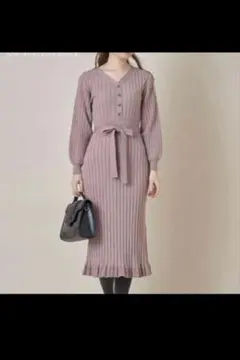 ニットロングワンピース 長袖
