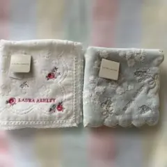 LAURA ASHLEY 花柄刺繍 タオルハンカチ 2枚