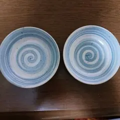 小皿　醤油皿　青と白の渦巻き模様の皿　2枚セット