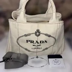正規品　PRADA カナパ S 2way ショルダー　ハンドバッグ　キャンバス白 PRADA - 正規品 PRADA カナパ S 2way ショルダー ハンドバッグ