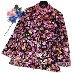 未使用級　レオナール　ノーカラージャケット　薄手　コットン100%　花柄　LLのサムネイル