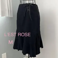 E208 レストローズ 編み上げ アシメトリー膝丈スカート