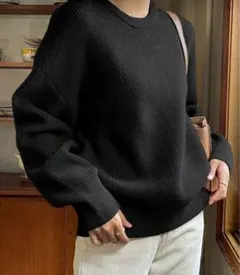 レディース　ニット　セーター　ゆったり　オーバーサイズ　ブラック　長袖　XL