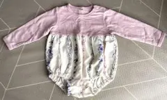 ピンク 花柄 長袖ロンパース 80