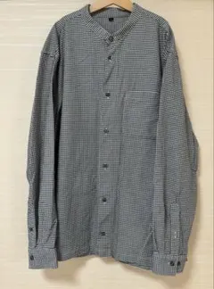 無印良品 ギンガムチェック柄 長袖シャツ ノーカラーブラウス MUJI かわいい