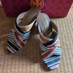 TORY BURCH ストライプ クロスサンダル ミュール　size6のサムネイル