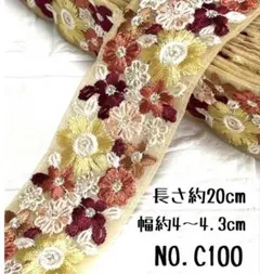 インド刺繍リボン 20cm【NO.C100】 刺繍リボン はぎれ インド刺繍