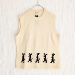 美品 エムユースポーツ リブニットベスト ウール L 希少 レトロ 刺繍 ゴルフ