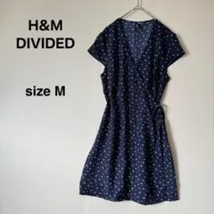 H&M DIVIDED 花柄 ラップワンピース 紺 M クレープラップドレスのサムネイル