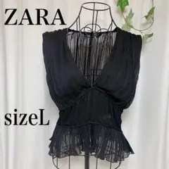 【極美品】ZARA シフォン ブラウス 黒 サイズL