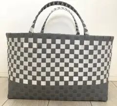 PPバンド　プラカゴバッグ　マルシェバッグ特大　グレー✖️ホワイト