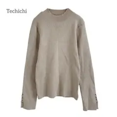 テチチ 袖パール リブニット プルオーバー 長袖 シンプル ベージュ