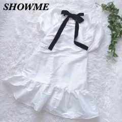 SHOWME パフスリーブ　ワンピース　インスタ　リボン　嵜本舞果