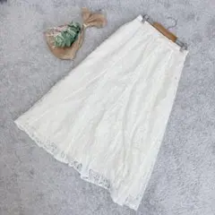 A3464◆総レース/アイボリーフレアロングスカート/春夏/上品/大人可愛い