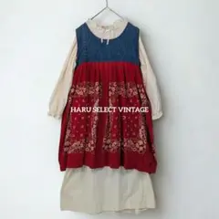レトロ古着 古着 Vintage 昭和レトロ デニム 切り替え ワンピース