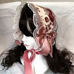 ヘッドドレス（ピンク系　アンティークローズ）ロリィタ