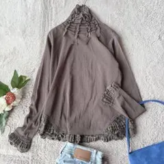 美品(L)長袖シアーカットソー/ミセス/シニア/ハイネック/薄手/プルオーバーのサムネイル