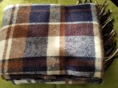 チェック柄ウールマフラー ネイビー ブラウン