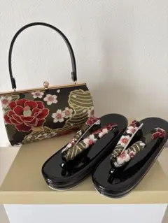【新品！】振袖用草履バッグセット　成人式　黒系　椿　⭐️振袖ご購入者様割引あり❣️