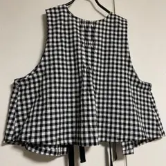 samansaMos2 前後着ベスト　リボン結び　綿麻　可愛い　チェック