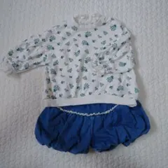 ベビー服 花柄 トップスとブルーのスカート セット
